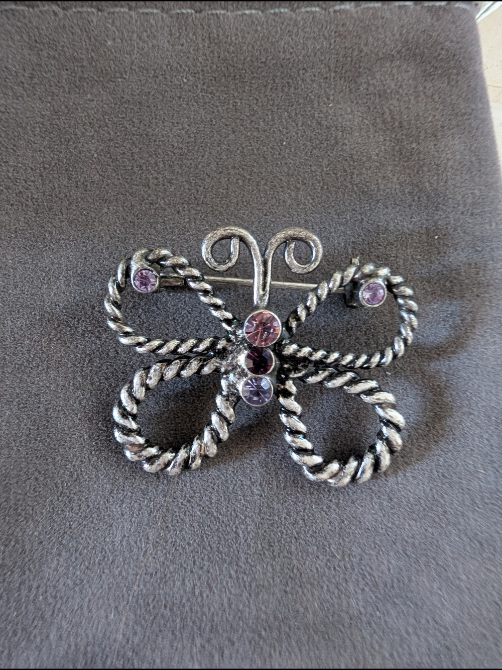 Lia Sophia Twisted Rope Butterfly Brooch with Purple Crystals
